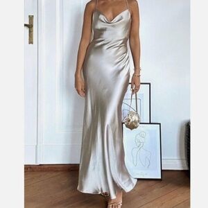 Zara Satin Maxi Dress (Beige, size XS)